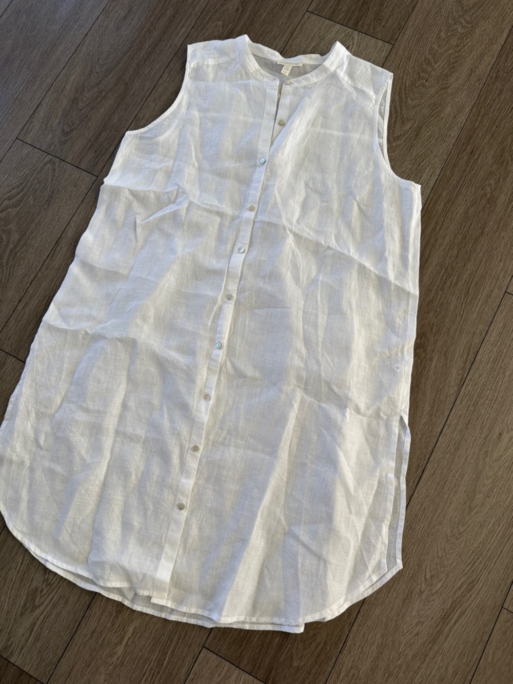 Eileen Fisher Organic Handkerchief Linen Sleeveless Shirt white size large - Picture 3 of 8
